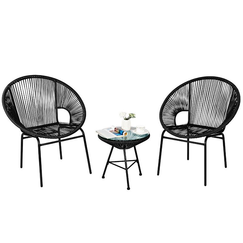 3 PCS Patio Acapulco Furniture Bistro Set with Glass Table