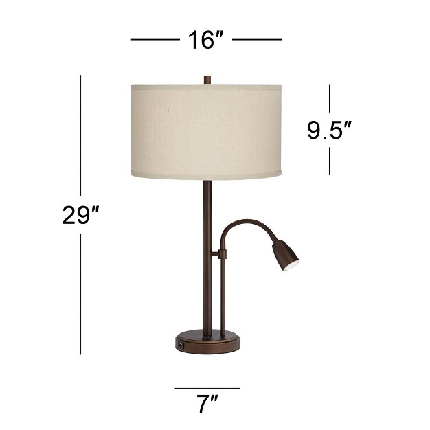 Tall Set Of 2 With Usb Charging Port Gooseneck Led Bronze Oatmeal Shade For Bedroom Living Room