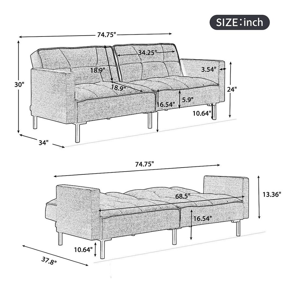 74.8'' Sofa Bed  Convertible Sleeper Couch with Pillows  Foldable Loveseat Furniture for Living Room