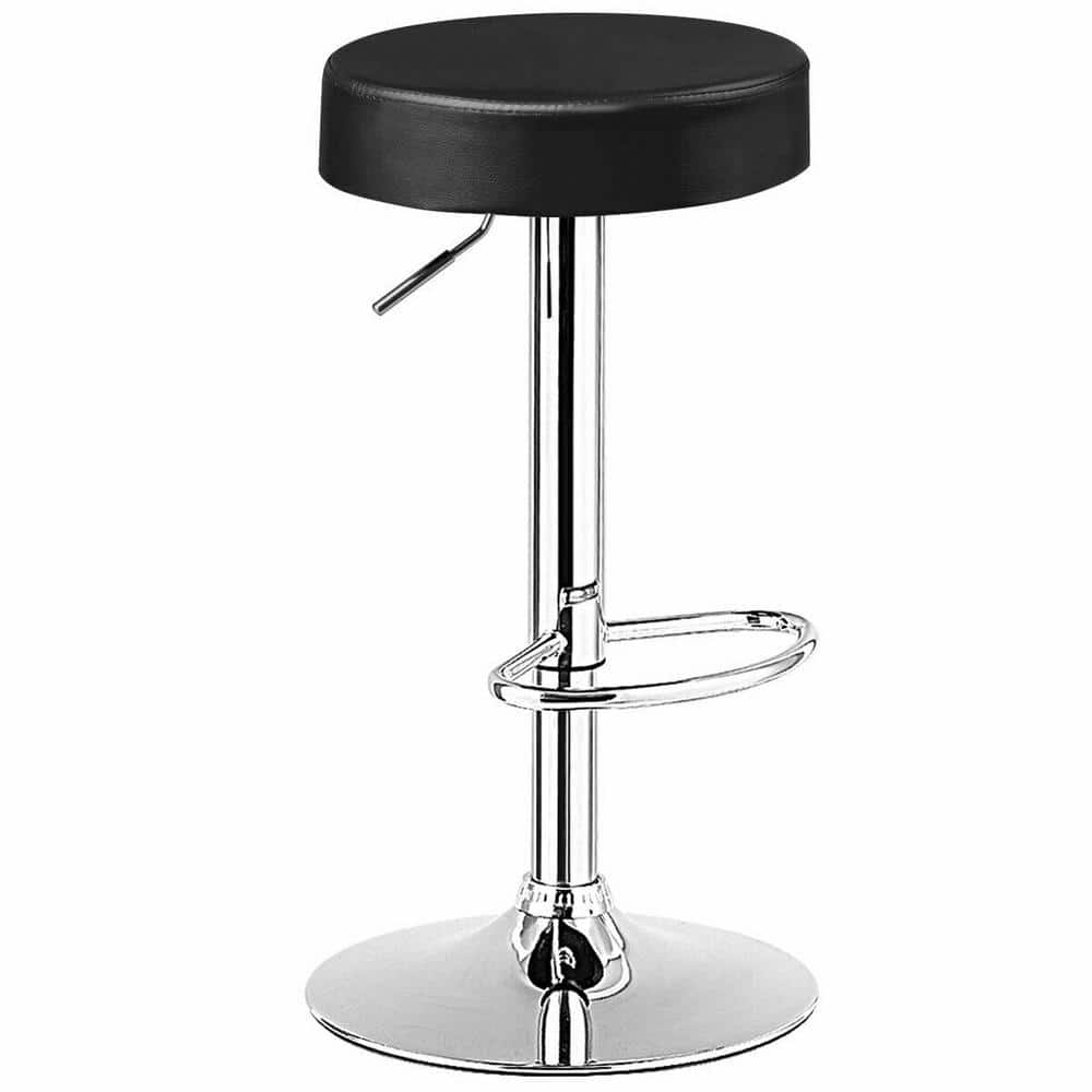 FORCLOVER 26-34 in. Black Backless Steel Frame Round Adjustable Swivel Bar Stool Pub Chair with PU Leather Seat COS-1BASTLBR791