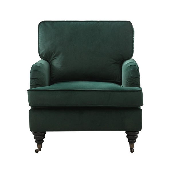 Velvet Accent Chair， Sofa Armchair with Casters， Mid-Century Velvet Upholstered Comfort Armchair with Wooden Legs