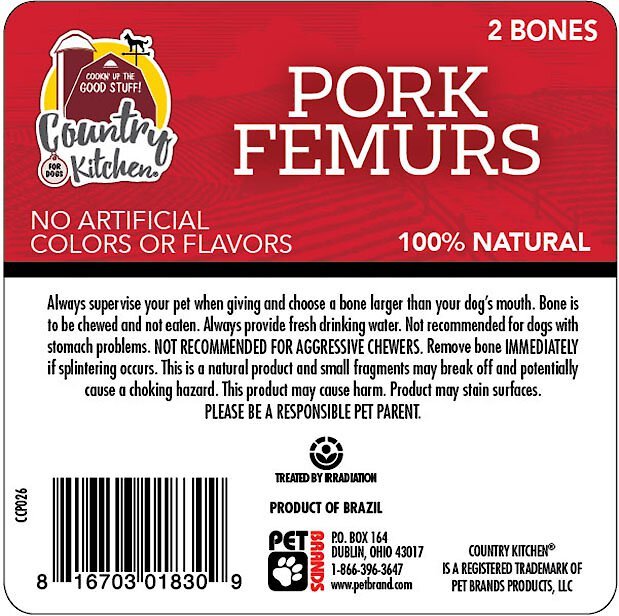 Country Kitchen Pork Femurs Dog Treat， 2 count