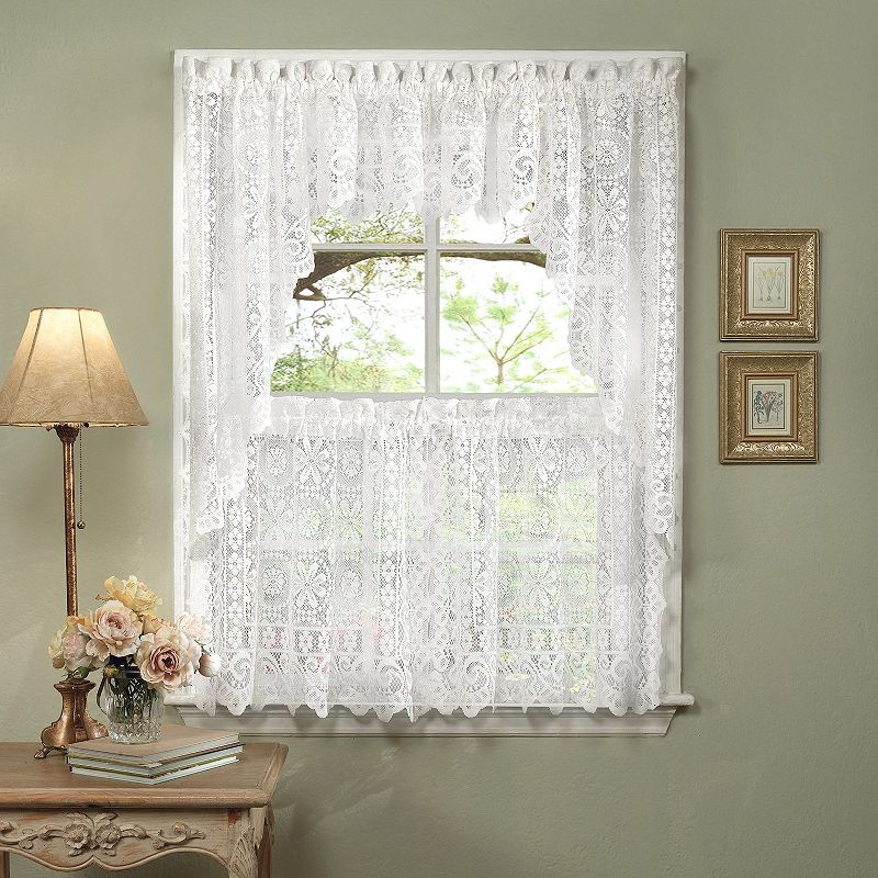 Sweet Home Hopewell Lace Kitchen Curtain Tier Pair