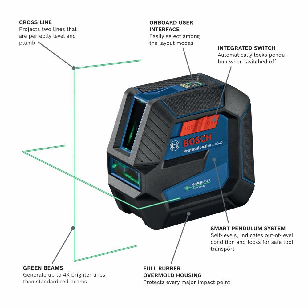 Bosch Green Beam Self Leveling Cross Line Laser Reconditioned GLL100-40G-RT from Bosch