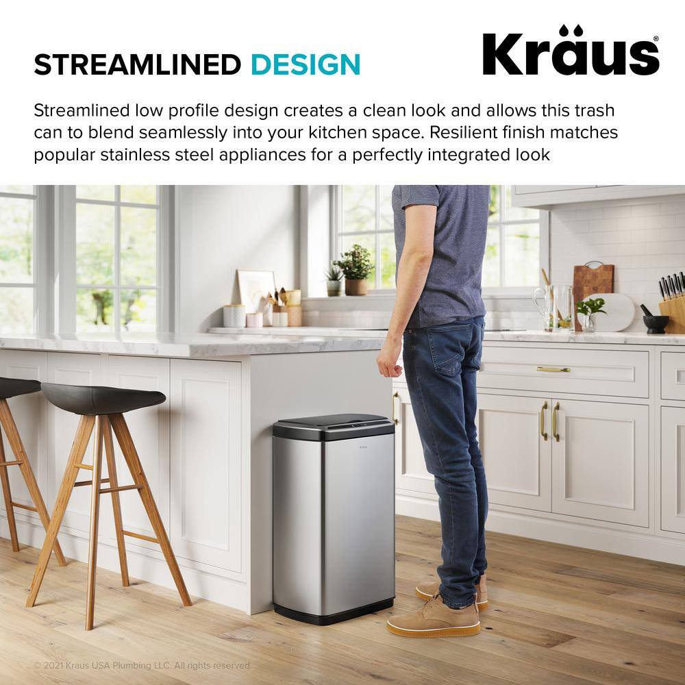 KRAUS Garbage Pro Rectangular 13 Gal. Motion Sensor Trash Can in Stainless Steel with Soft Shut Lid KTCS-10SS