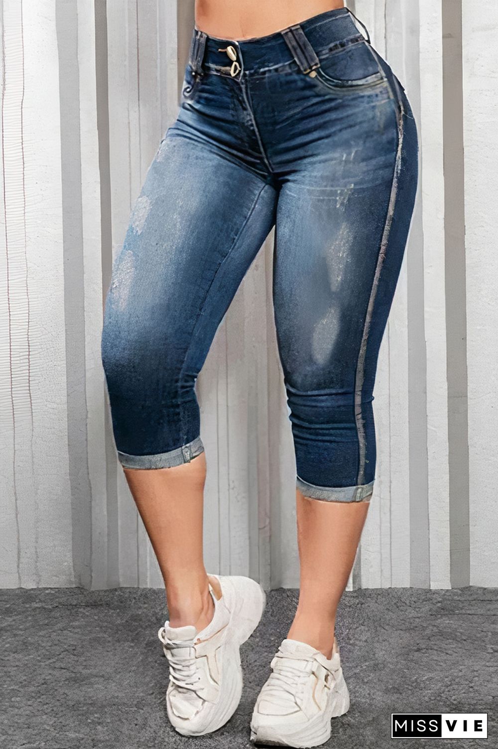 Ripped Roll Up Hem Capris Jeans