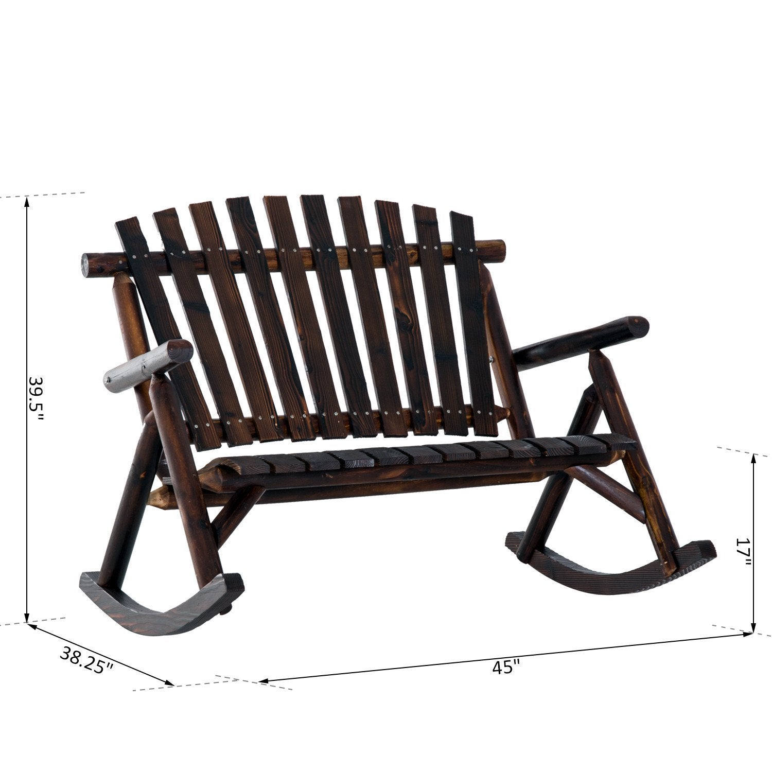 Andoer 2 Person Fir Wood Rustic Outdoor Patio Adirondack Rocking Chair Bench