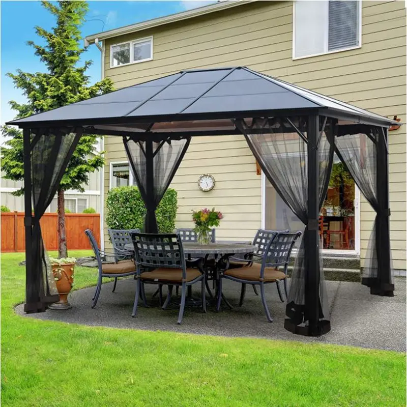 Factory Price Heavy Duty Garden Supplies Pavilion Polycarbonate Top Canopy Aluminum Gazebo Outdoor