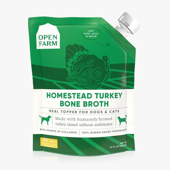 OPEN FARM HOMESTEAD TURKEY BONE BROTH FOR DOGS and CATS;