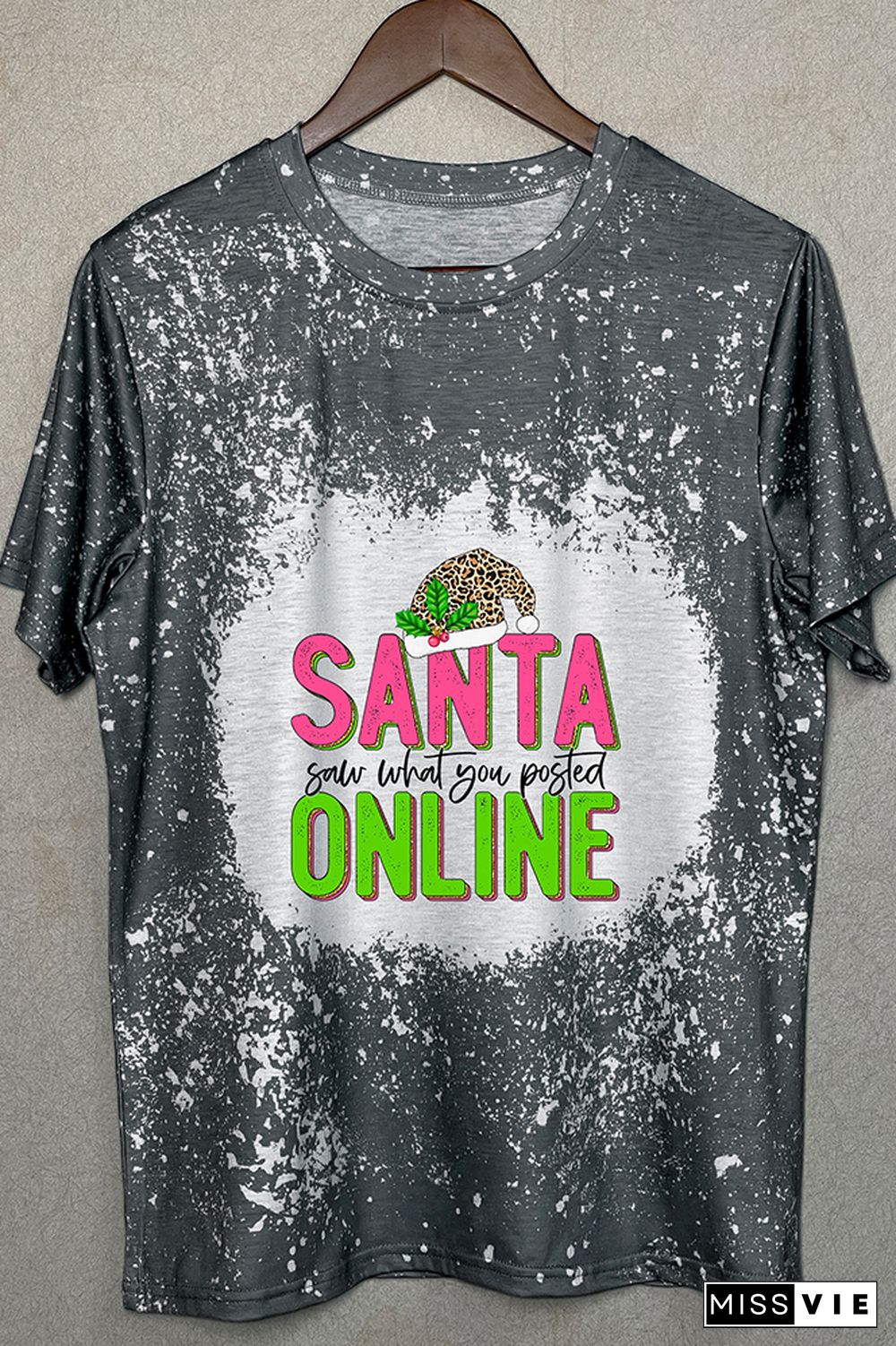 Santa Saw What You Posted Pink Leopard Christmas Graphic Tee Wholesale