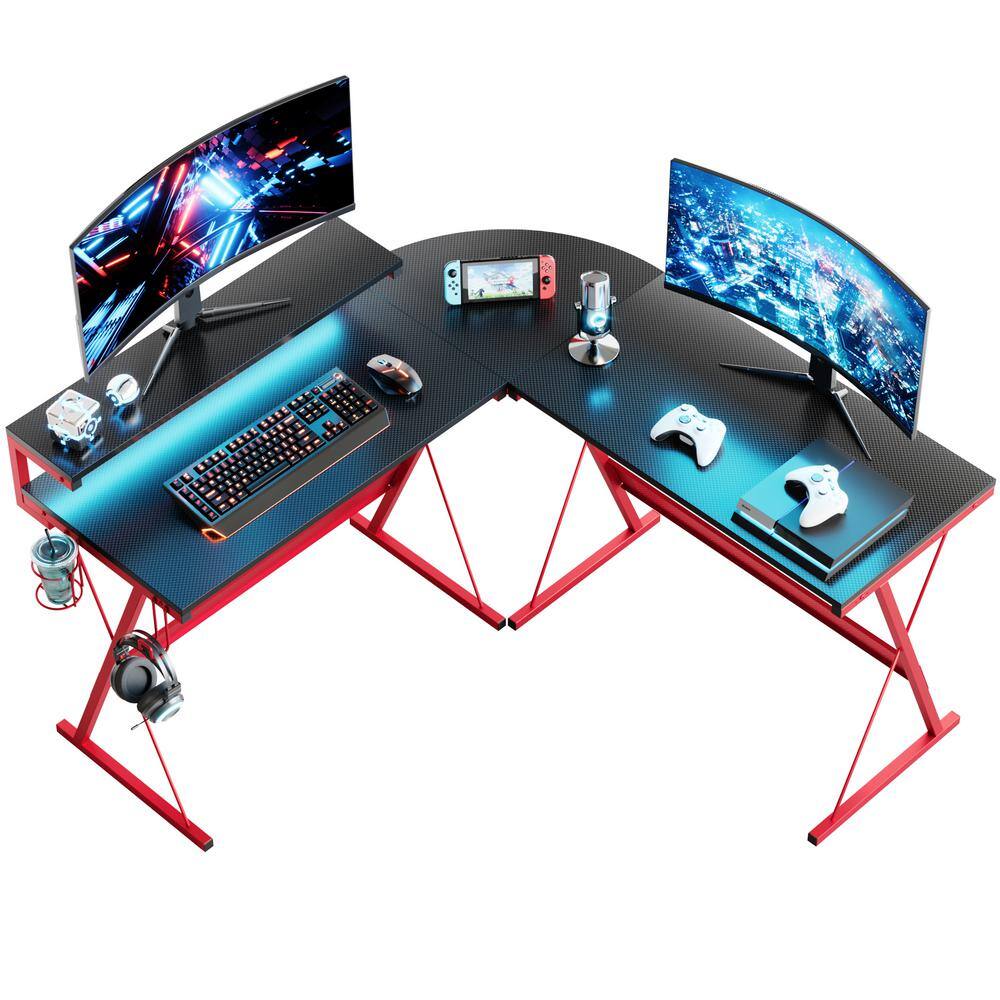 Bestier 55.25 in. Red and Black Carbon Fiber L-Shaped Gaming Desk D094I-RED