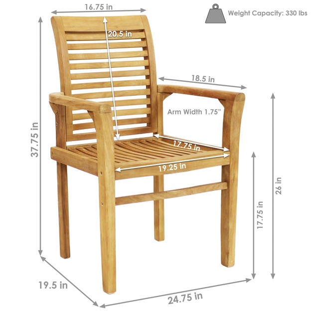 Sunnydaze Outdoor Solid Teak Wood With Light Stained Finish Slatted Patio Lawn Arm Chair Light Brown