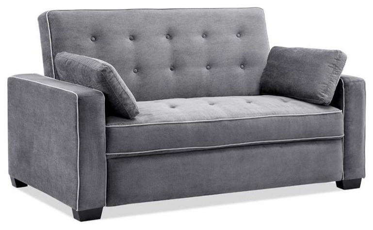 Serta Monroe Queen Convertible Loveseat in Light Gray Fabric Upholstery   Transitional   Sleeper Sofas   by Homesquare  Houzz