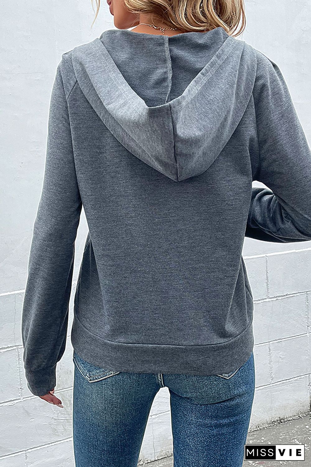 Grey Center Side Button Down Hoodies