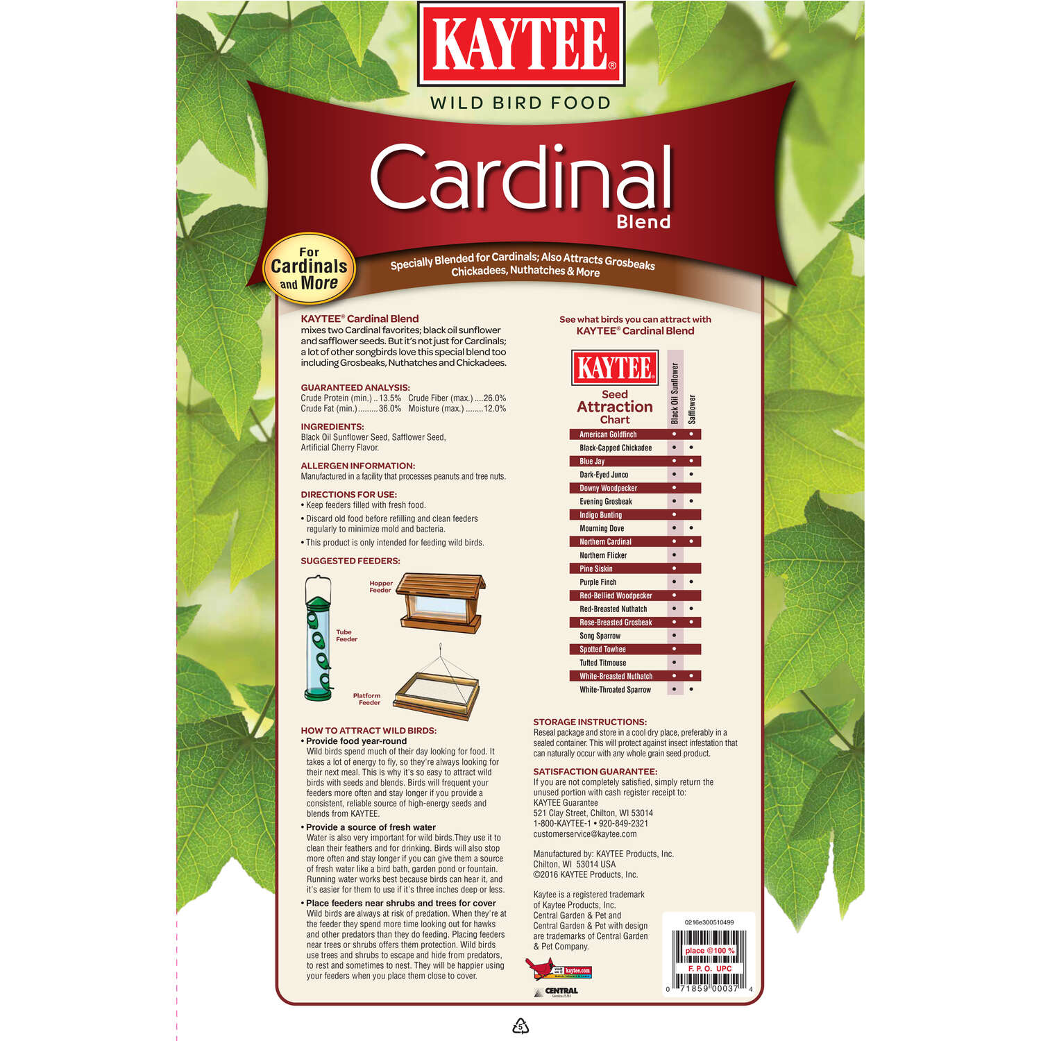 Kaytee Cardinal Black Oil Sunflower Seed Wild Bird Food 15 lb