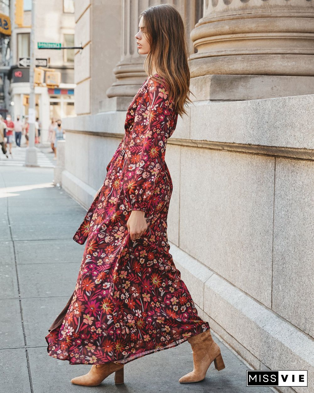 Printed Long Sleeve Kimono Dress