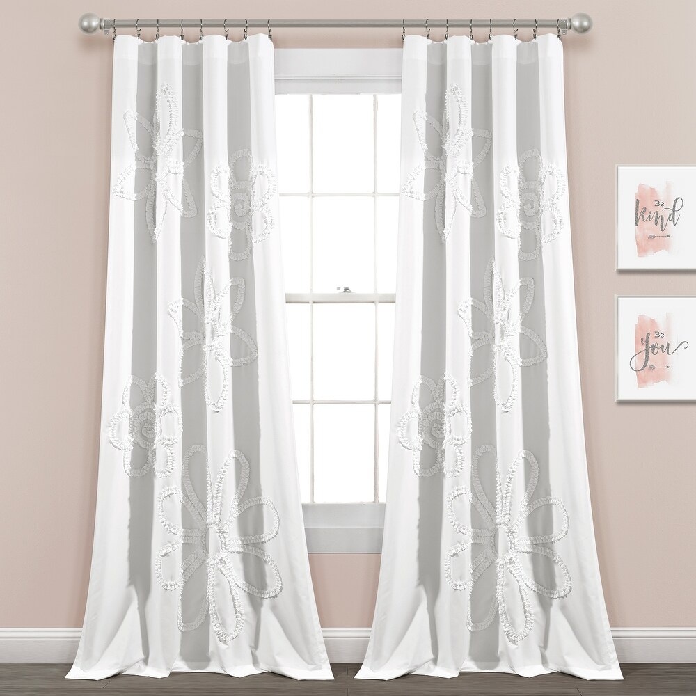 Lush Decor Ruffle Flower Window Curtain Panel Pair   84\