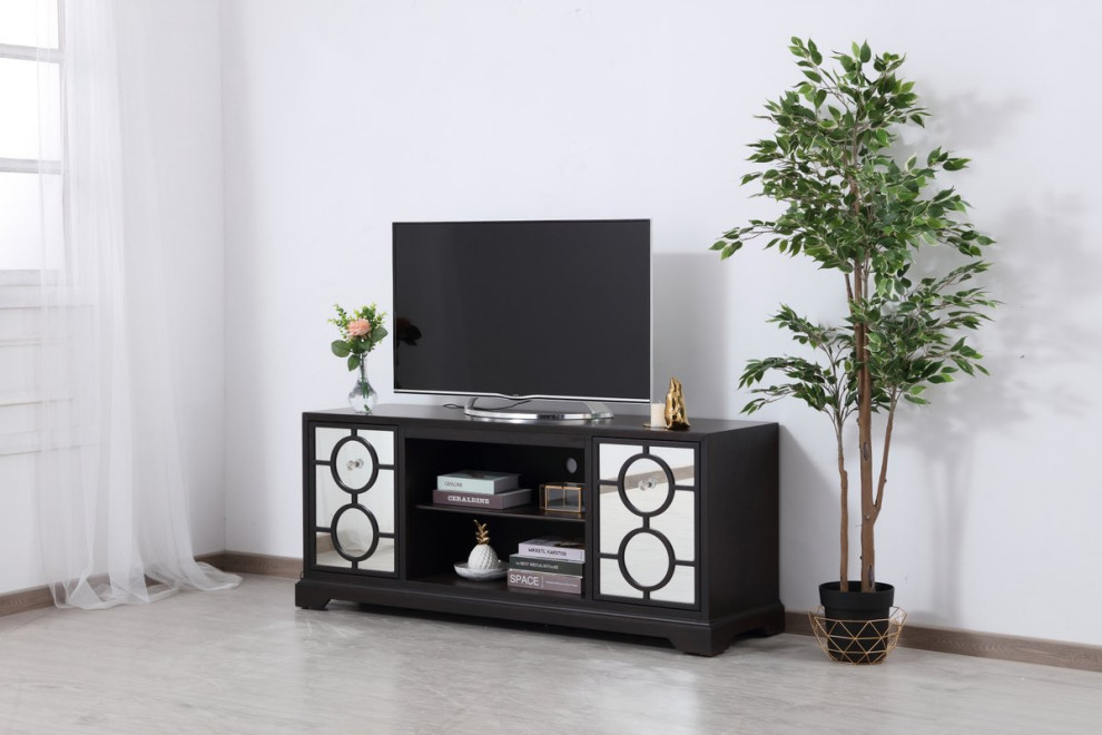 Elegant MF802DT 60 quotMirrored Tv Cabinet Stand  Dark Walnut   Transitional   Entertainment Centers And Tv Stands   by Lighting World Decorators  Houzz