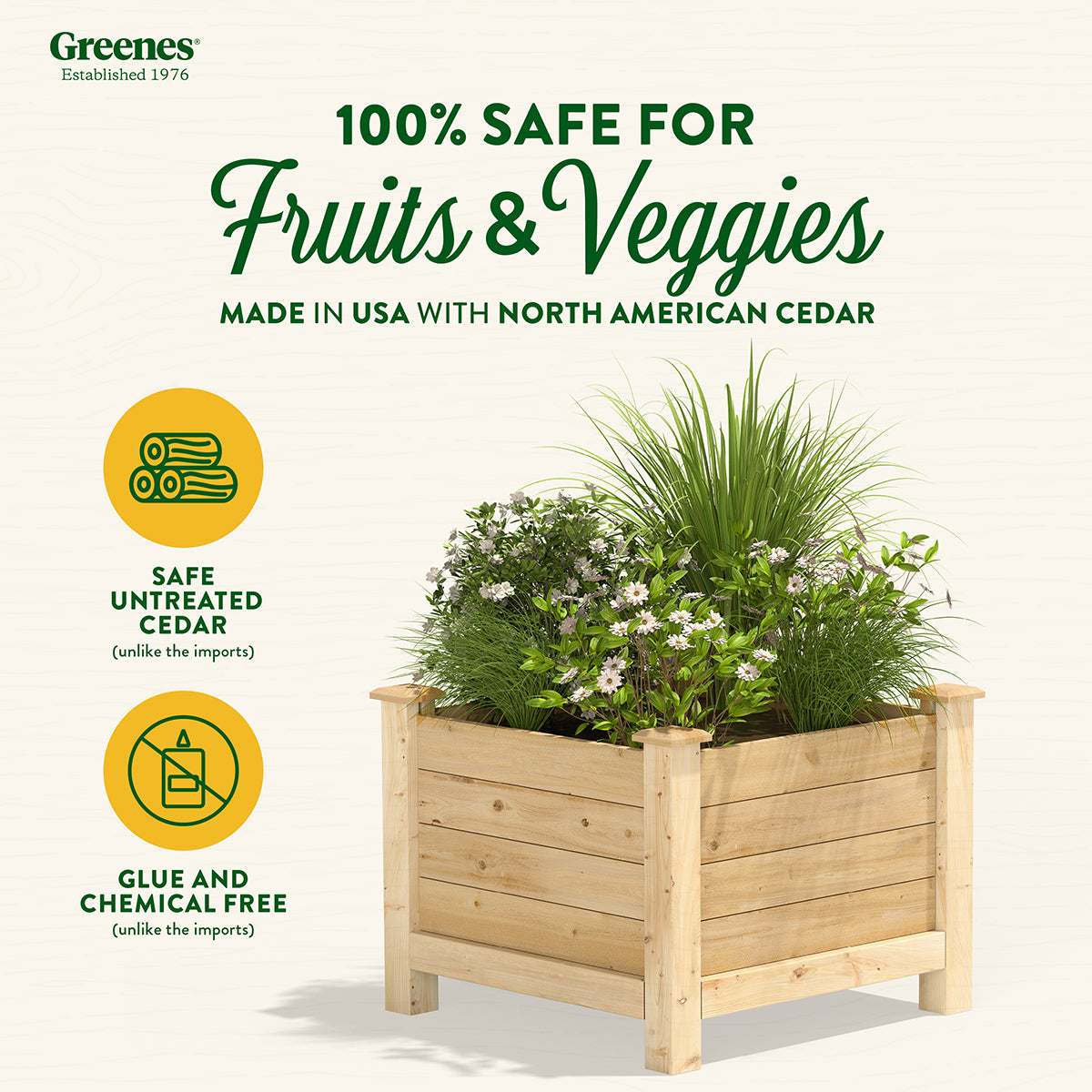 Greenes Fence Original Cedar Elevated Planter, 24" x 24" x 21"