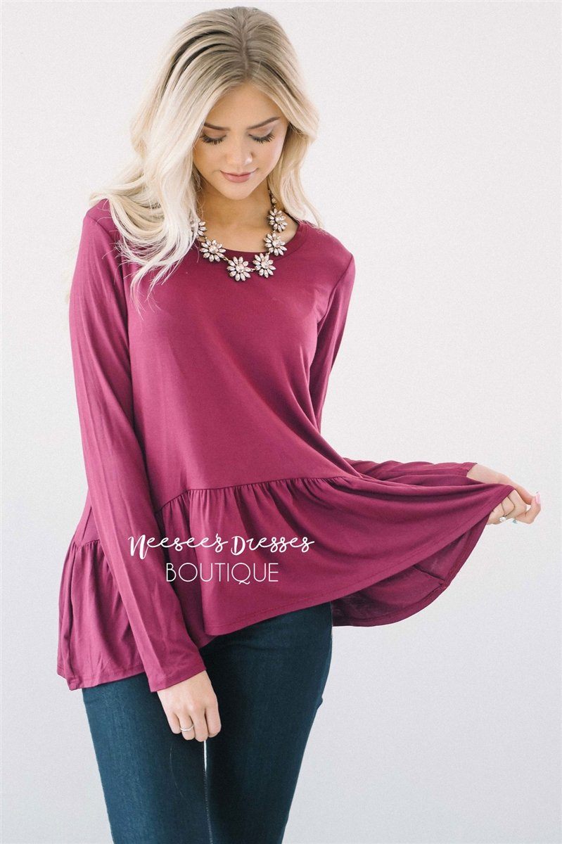 Peplum Ruffle Long Sleeve Top