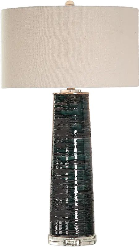 Aged Teal Glaze Table Lamp with Black and Crystal Accents