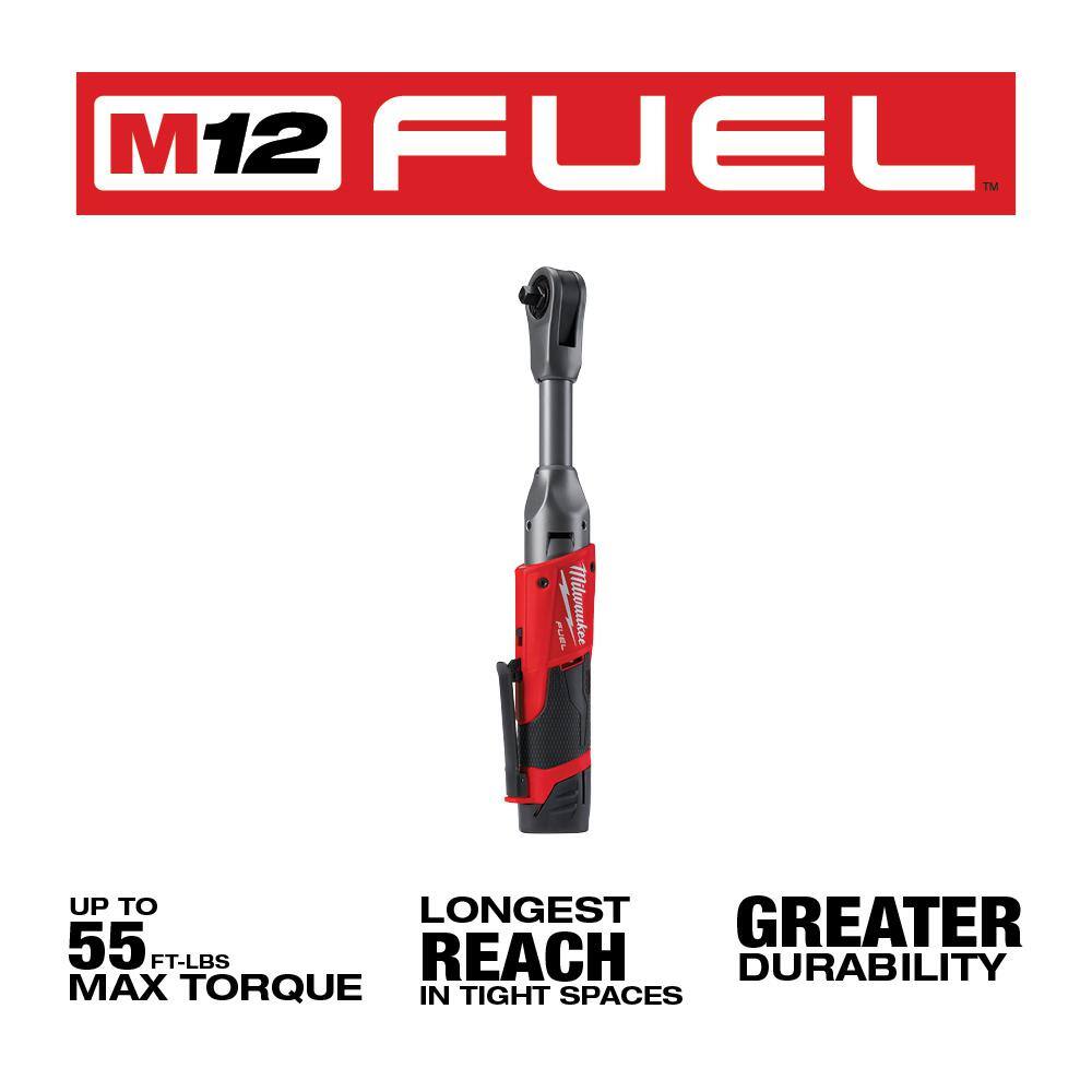 MW M12 FUEL 12V Lithium-Ion Brushless Cordless 38 in. Impact Wrench  Ratchet Combo Kit (2-Tool) W Extended Ratchet 2554-22-2557-20-2560-20