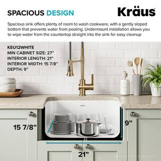 KRAUS Pintura Undermount Enamel Steel 23 in. Single Bowl Kitchen Sink in White KEU12WHITE