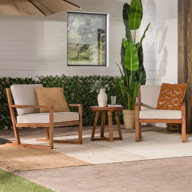 Saracina Home 3pc Modern Slat back Acacia Outdoor Conversation Set With Cushions