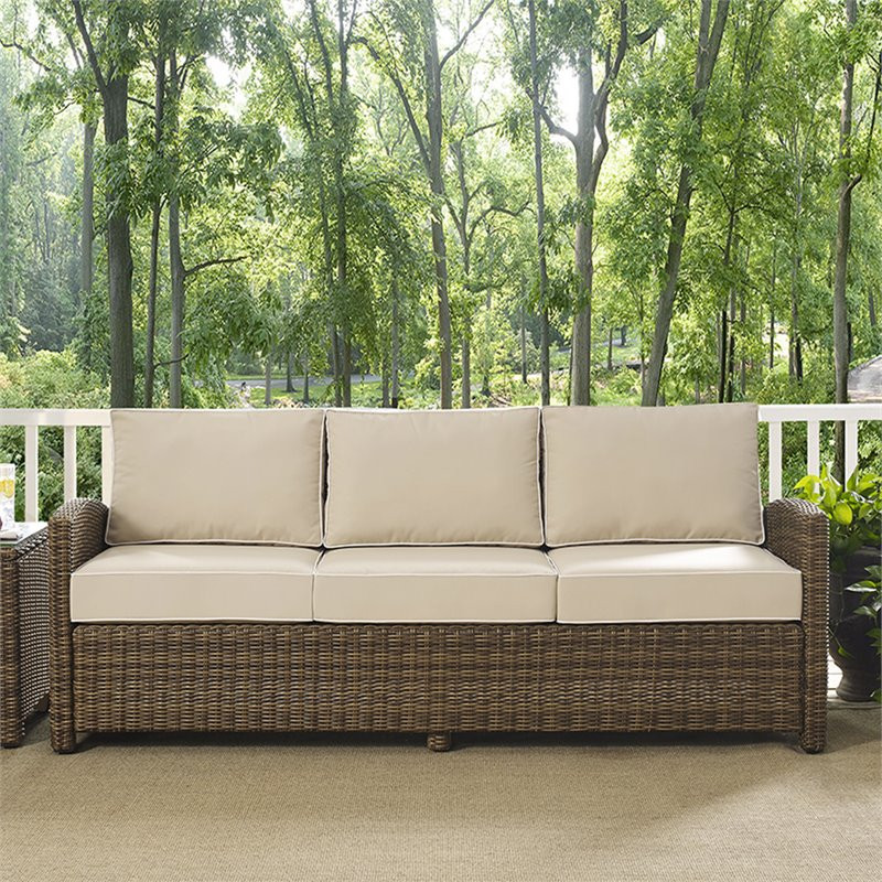 Afuera Living Outdoor Wicker Patio Sofa in Brown and Sand   Tropical   Outdoor Sofas   by Homesquare  Houzz