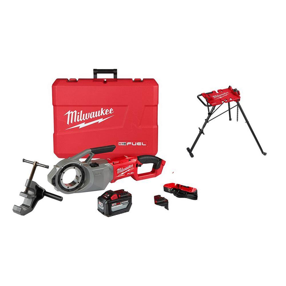 MW M18 Fuel One-Key Cordless Brushless Pipe Threader Kit with Portable Leveling Tripod Chain Vise Stand 2874-22HD-48-22-8690