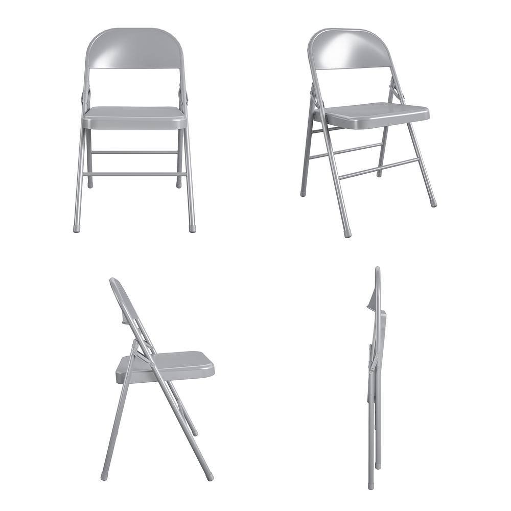 Cosco Bridgeport XL All-Steel Commercial Folding Chair 300 lb. Weight Rating Triple Brace Gray 4-Pack 60915GY4BP