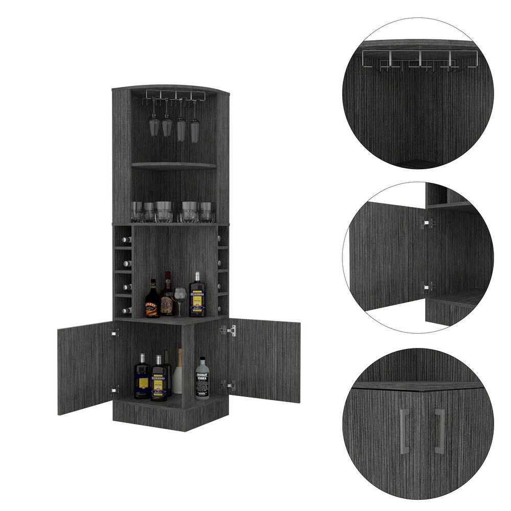 8 Bottle 2 Shelf Bar Cabinet with a central open shelf on each side