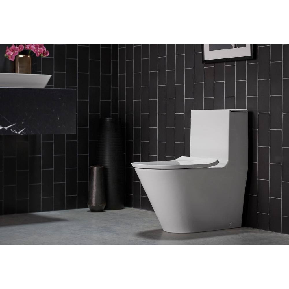 KOHLER Brazn 1-Piece 0.8 GPF Dual Flush Compact Elongated Toilet in White with Skirted Trapway Seat Included K-22378-0