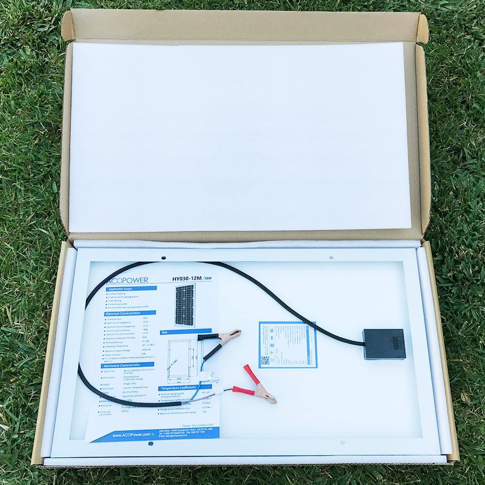 ACOPower 30-Watt 12-Volt Mono Solar Panel Compatible with Portable Chest Fridge Freezer Cooler HY030-12M