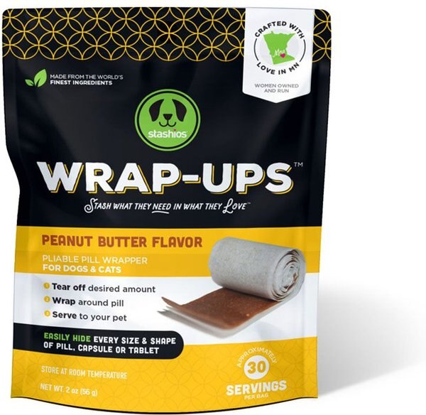 Stashios Wrap-Ups Peanut Butter Pill Wrapper Dog and Cat Treat， 30 count