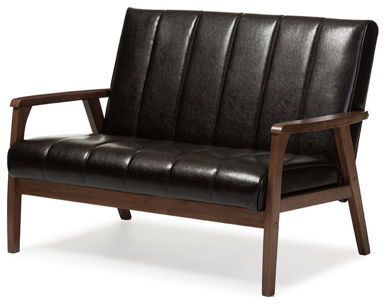 Nikko Faux Leather Wooden 2 Seater Loveseat   Midcentury   Loveseats   by Baxton Studio  Houzz