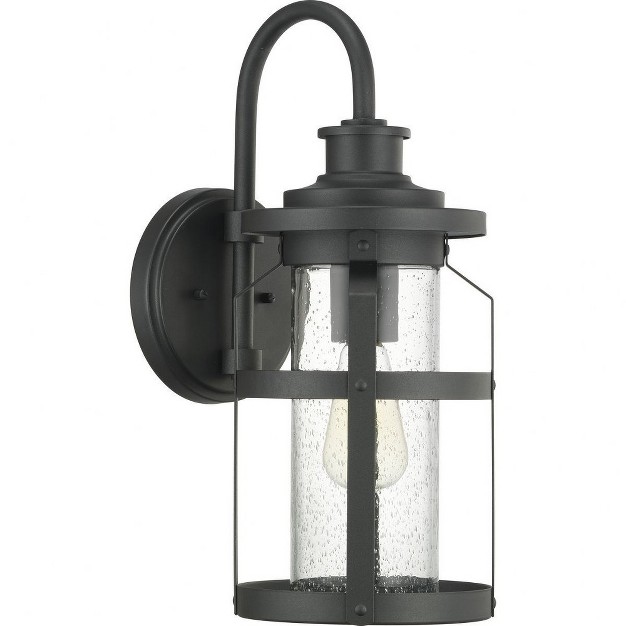 Progress Lighting Haslett 1 light Medium Wall Lantern In Black With Seeded Glass Shade