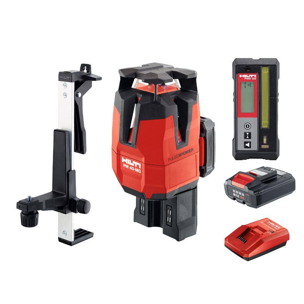 Hilti 33 ft. PM 40-MG Multi-Line Green Laser with Receiver Wall Mount and Adapter 3586412