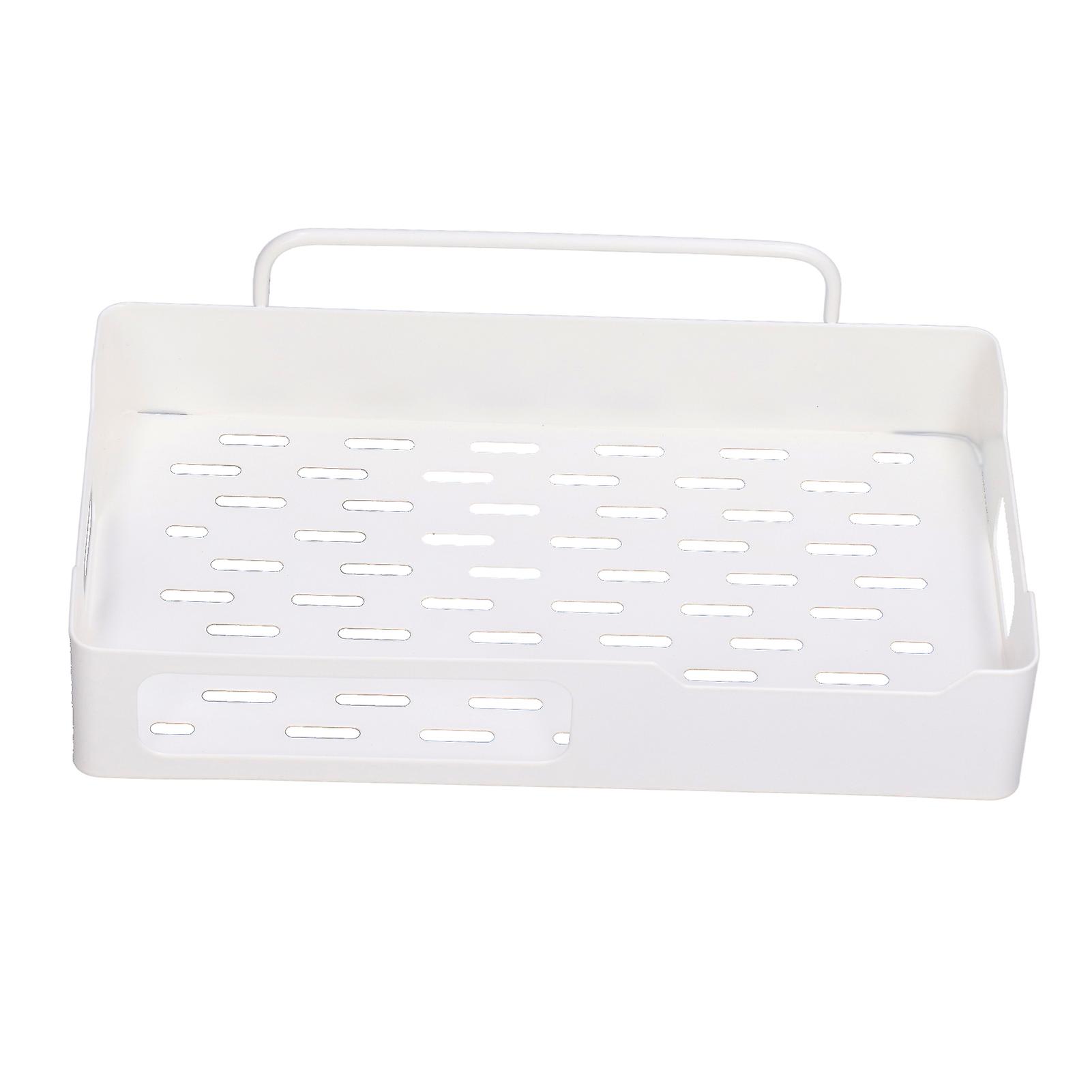 Storage Rack Wall Mounted Punch Free Stainless Steel Mesh Base With 3 Hooks For Kitchen Bathroomwhite