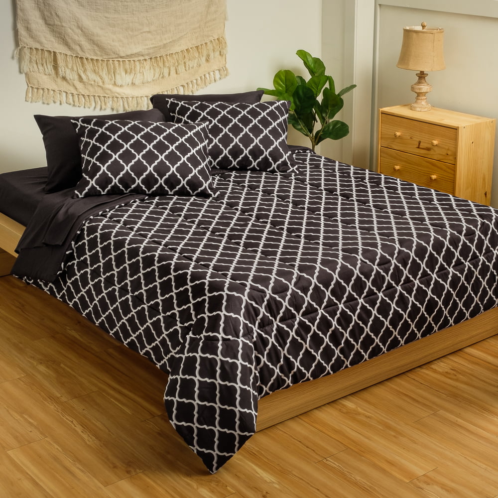 Dawn 7-Piece Bed-in-a-Bag Comforter Set in Olivia Black， Full Size， Soft， Durable and Easy Care