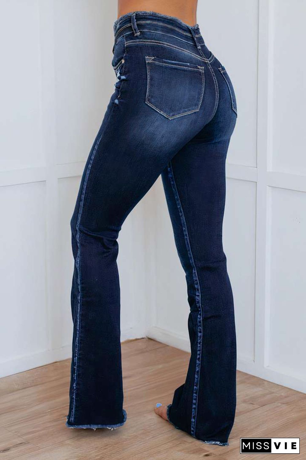 High Waist Button Flare Leg Jeans