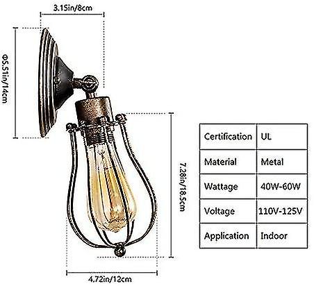 Wire Ca Sconce Ric Ing， Vinta Edison Bulb Lamp， Indoor Indrial S Fixture Adjable (bulb Not Includ