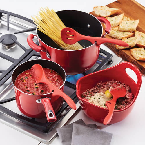 Rachael Ray 3-Piece Tools & Gadgets Lazy Kitchen Utensil Set, Red