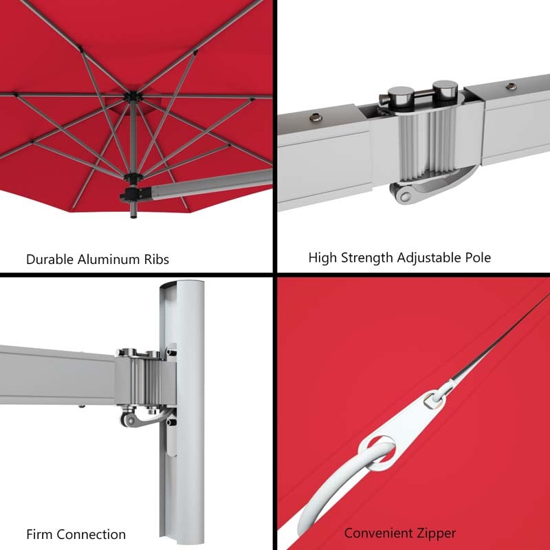 8 FT Patio Wall Mounted Umbrella with Adjustable Pole, Outdoor Tilting Sunshade Umbrella with Wind Vent