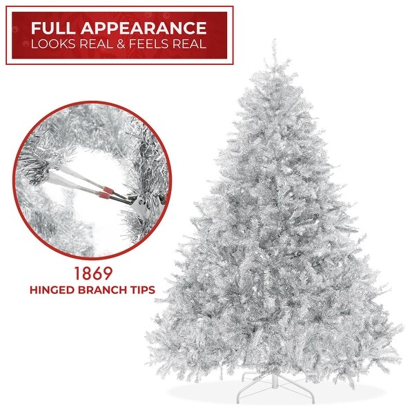 7.5FT Silver Artificial Holiday Christmas Tree with Metal Stand