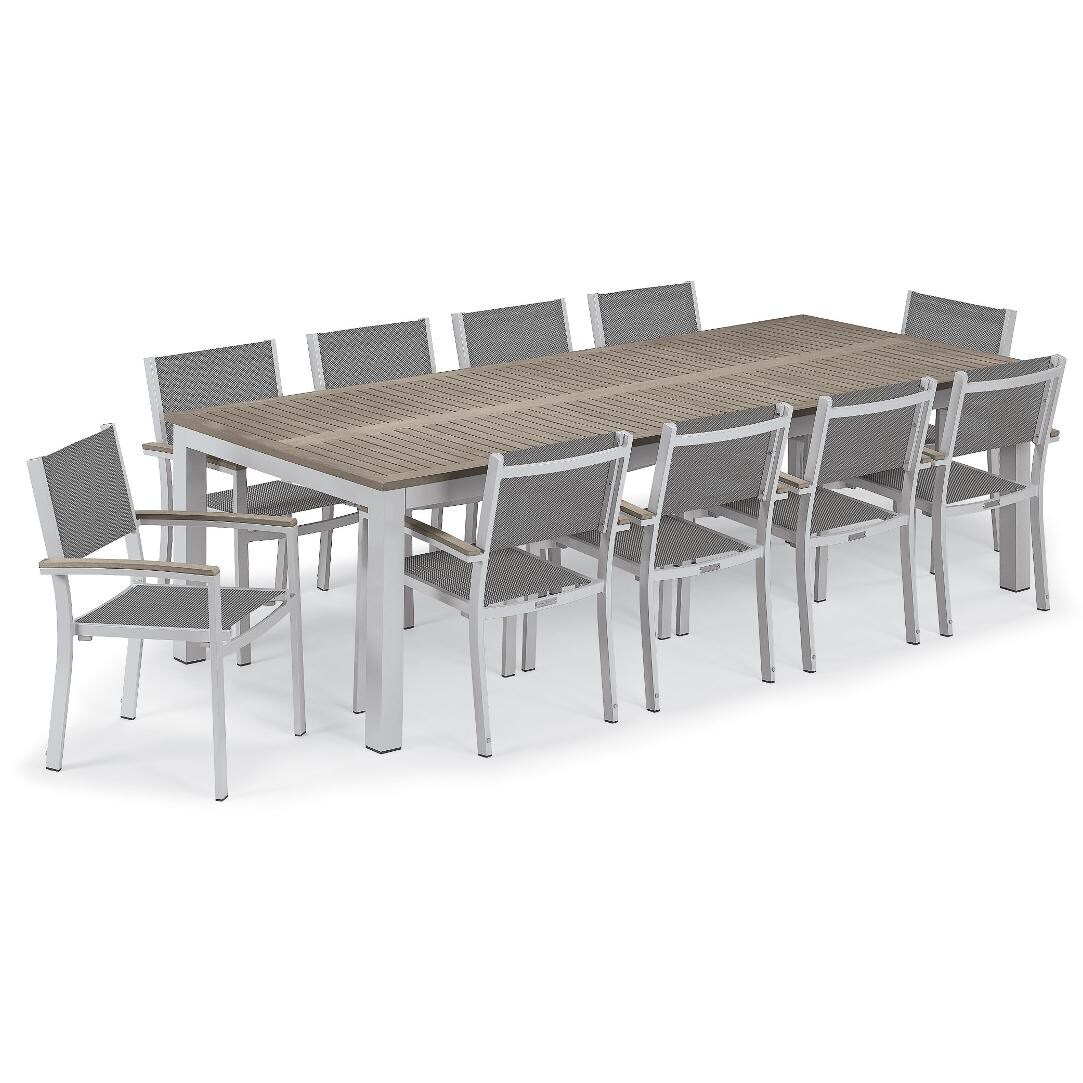 Travira 11 Piece Aluminum Patio Dining Set W/ 103 X 42 Inch Rectangular Tekwood Vintage Table By Oxford Garden