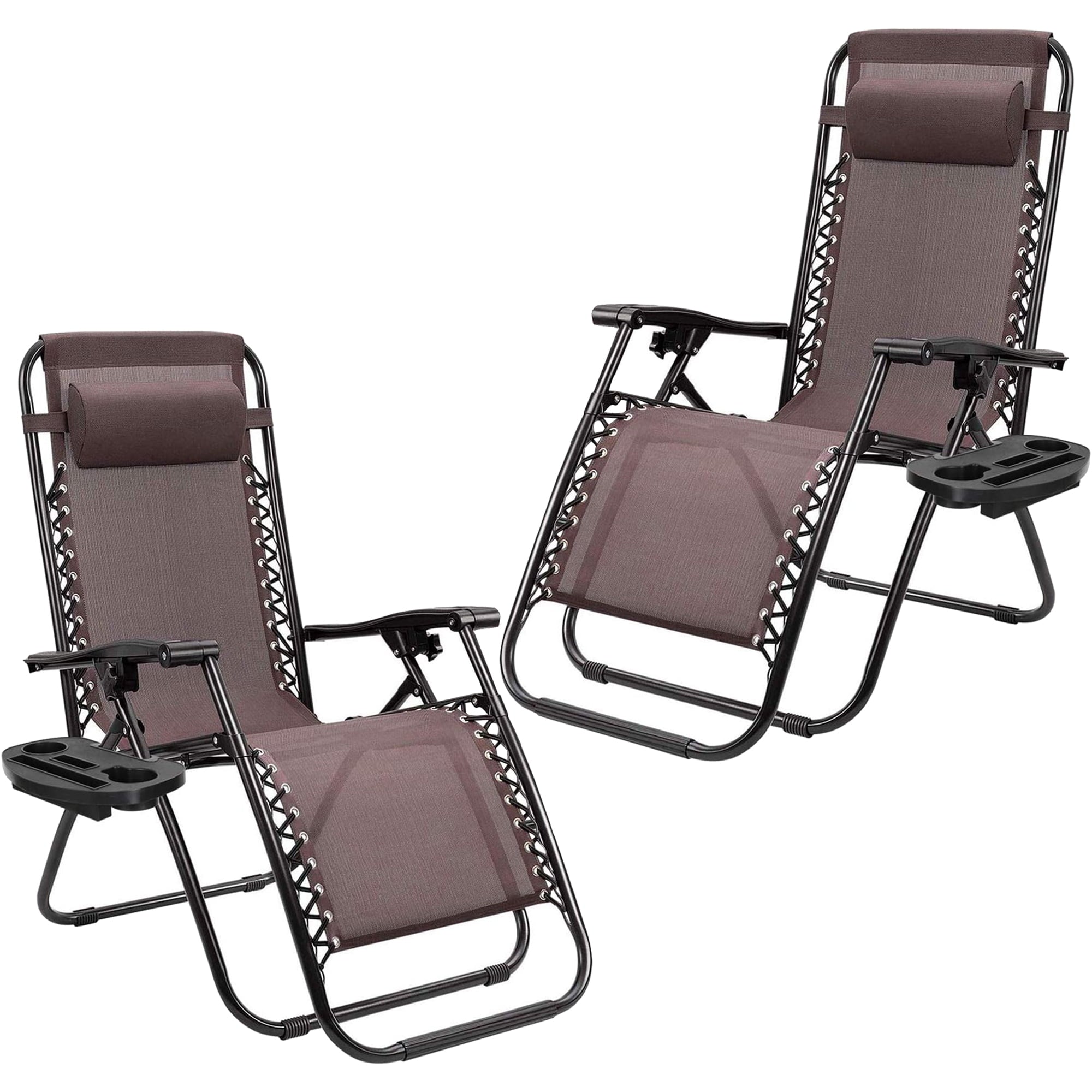 Devoko 2 PCS Zero Gravity Chair Outdoor Lounge Patio Chair Camp Reclining Lounge Chairs, Brown