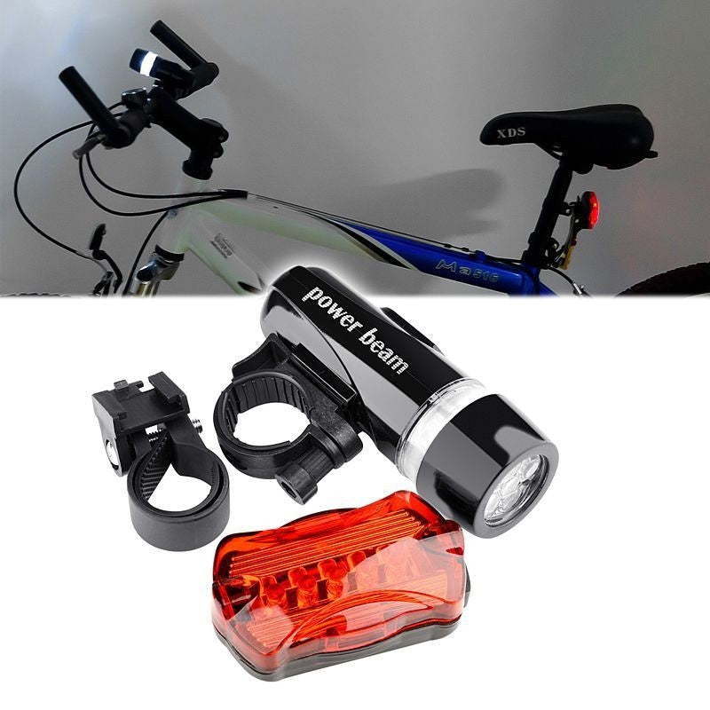 Sinhoon Waterproof 5 LED 2 in 1 Lamp Bike Cycle Bicycle Front Headlight  Torch and Battery Powered Rear Safety Warning Flashlight Tail Light (Black)