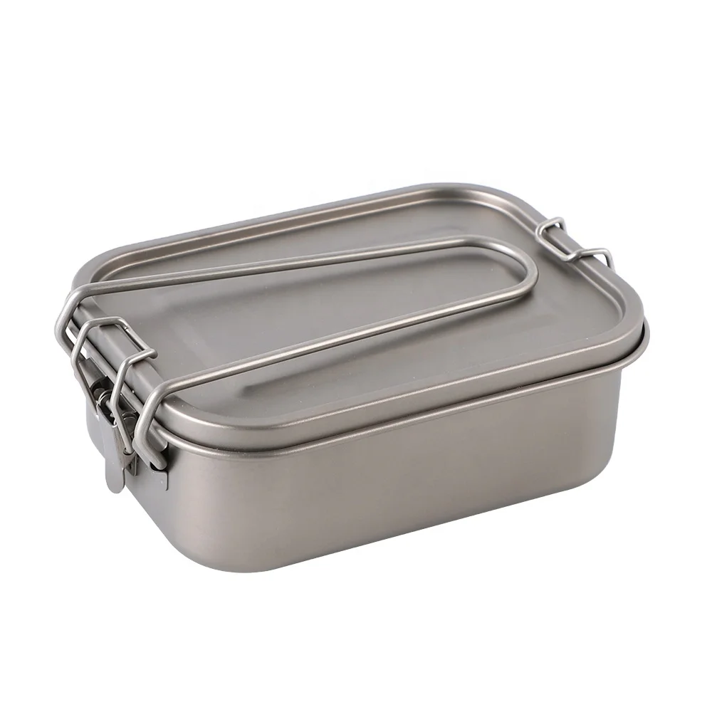 800ml Ultralight Titanium Lunch Box with handle with air tight lid for Outdoor Camping Hiking Backpacking Picnic