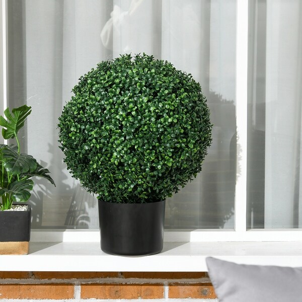 HOMCOM Set of 2 20.5 Artificial Ball Boxwood Topiary Trees with Pot